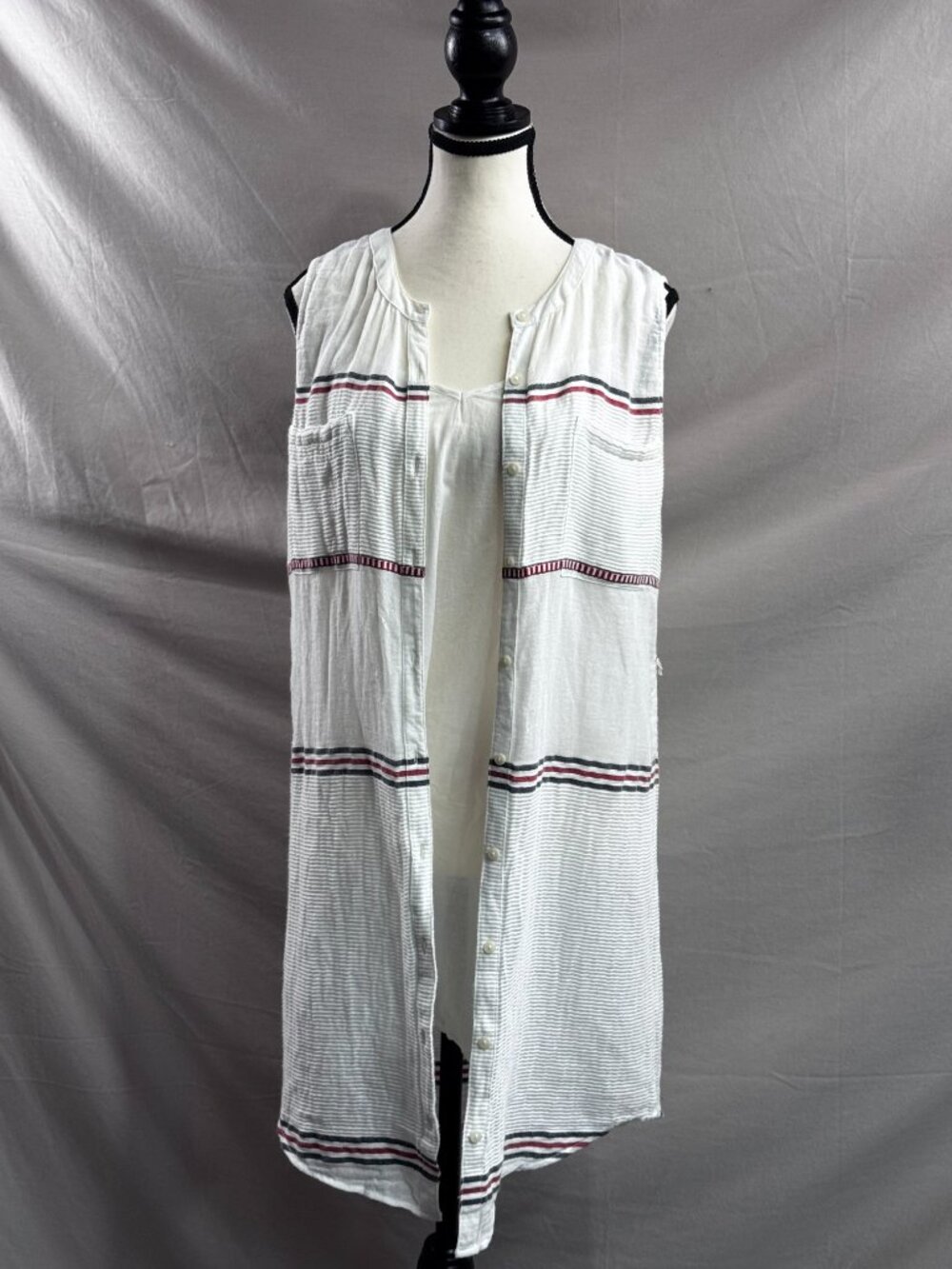 Lucky Brand White Striped Sleeveless Longline Vest Duster & Tank Set XS - Picture 5 of 8
